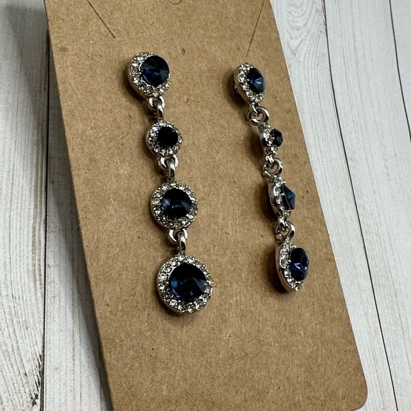 Jewelry - Brand New Sterling Silver Earrings with Blue & Clear Swarovski Crystals